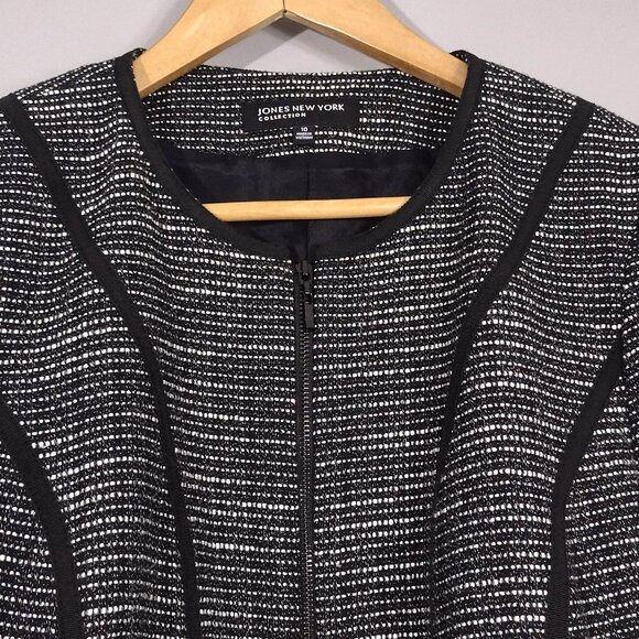 JONES NEW YORK Black Tweed Geometric Trim Zipper Blazer Jacket 10 Office Career - Picture 8 of 16